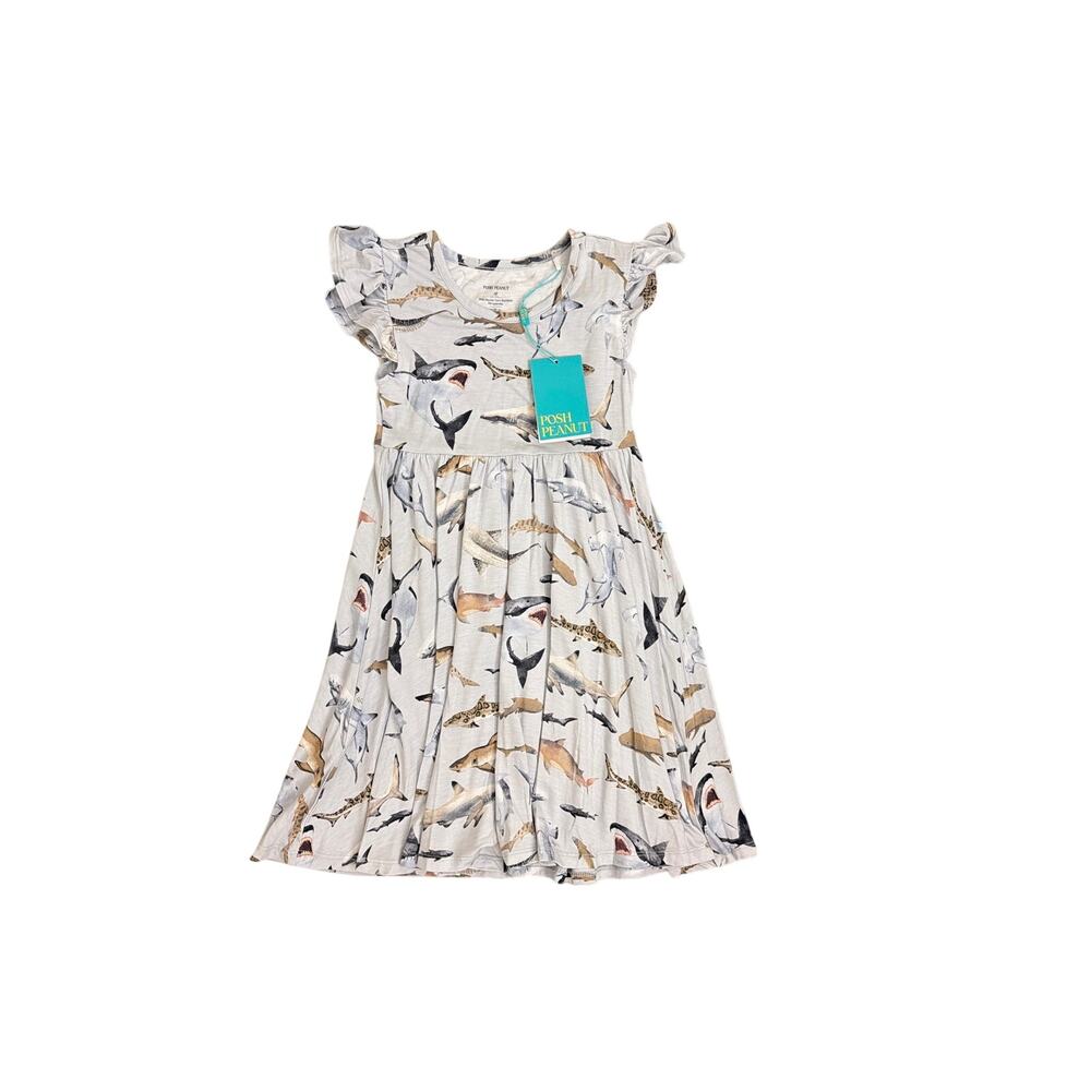 NWT Posh Peanut Maverick Shark Ruffled Cap Sleeve Twirl Dress Size 4